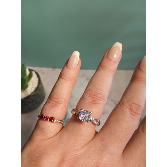 18K White Gold Plated Princess-Cut Moissanite Twisted Vine Ring – High Sparkle - Picture 7 of 12